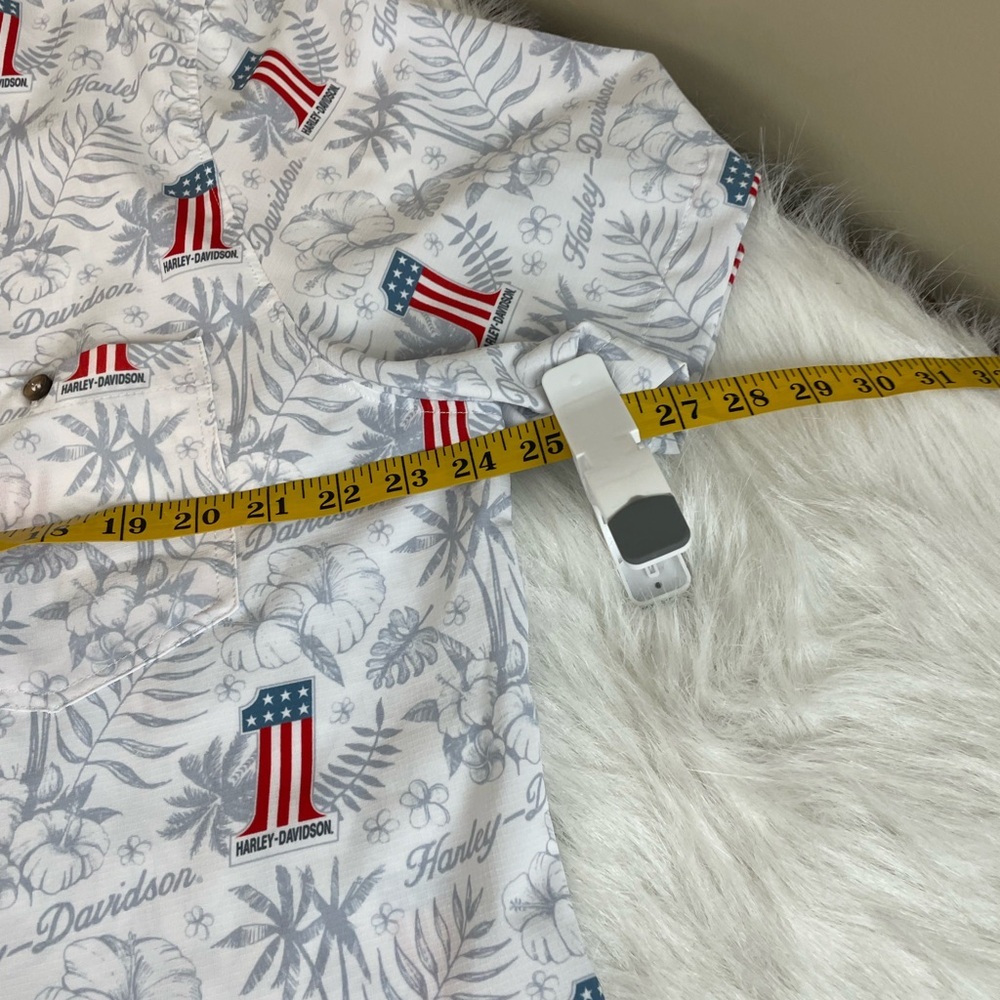 Harley-Davidson Men's White Short Sleeve Americana Hawaiian Shirt - Picture 9 of 12